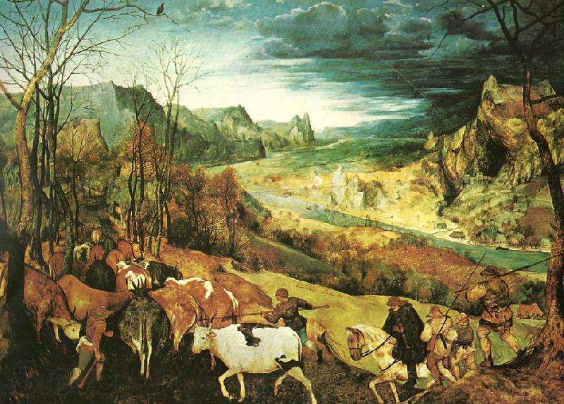 Pieter Bruegel hjorden drives hem ,oktober eller november Norge oil painting art
